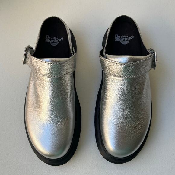 Dr Martens Laketen Slingback Mules Leather Clogs Men Size 12 Metallic Silver NEW main image 9